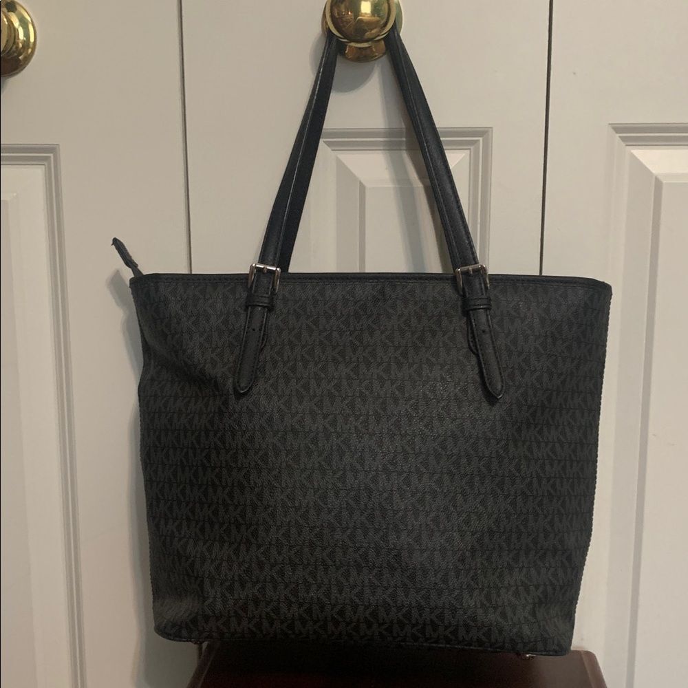 MICHAEL KORS Jet Set Black All Over Print Logo Tote Travel Bag - Picture 3 of 13